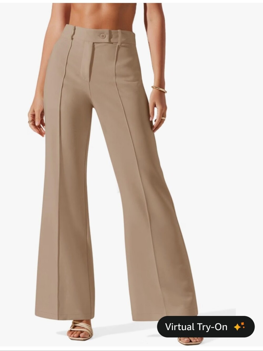 NIMIN High-Waist Flare Trousers in Khaki